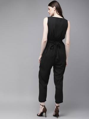 Black Sleevless Tapered Belted Jumpsuit 3