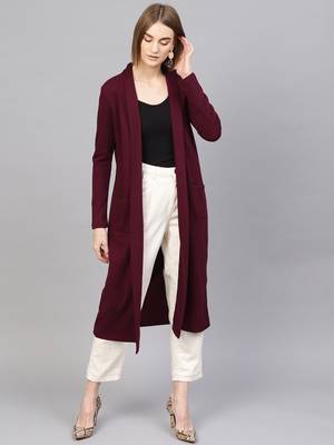 Burgundy Rib Longline Shrug 1