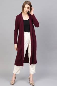 Burgundy Rib Longline Shrug