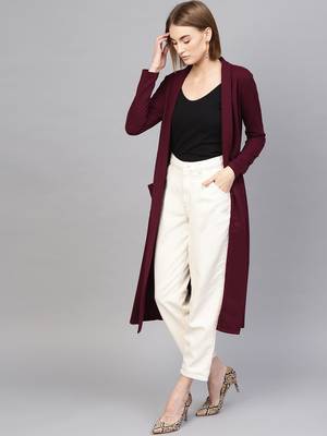 Burgundy Rib Longline Shrug 2