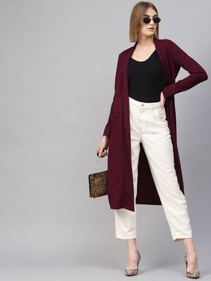 Burgundy Rib Longline Shrug 4