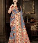 grey woven art silk saree with blouse