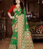 Green woven banarasi saree with blouse