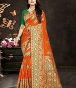 Orange woven banarasi saree with blouse