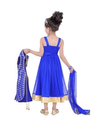 Blue Embroidered Taffeta Kids Salwar Suits 2