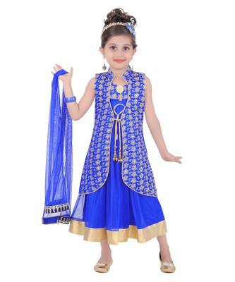 Blue Embroidered Taffeta Kids Salwar Suits 1