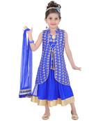 Blue Embroidered Taffeta Kids Salwar Suits