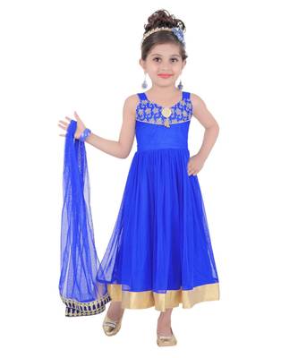 Blue Embroidered Taffeta Kids Salwar Suits 3