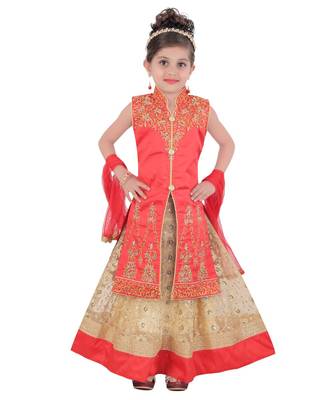 Pink Embroidered Taffeta Kids Salwar Suits 3