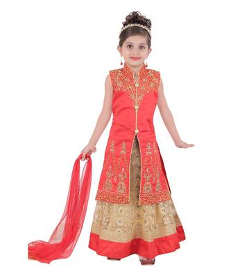 Pink Embroidered Taffeta Kids Salwar Suits 1