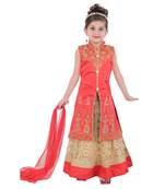 Pink Embroidered Taffeta Kids Salwar Suits