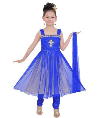 Blue Embroidered Art Silk Kids Salwar Suits 1