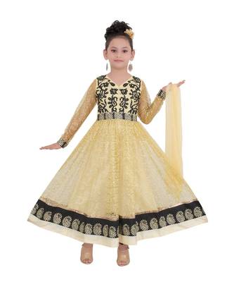 Gold Embroidered Net Kids Salwar Suits 1