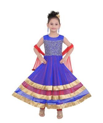 Blue Embroidered Art Silk Kids Salwar Suits 1