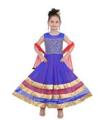 Blue Embroidered Art Silk Kids Salwar Suits