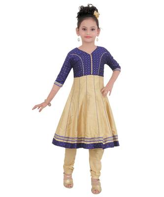 Blue Embroidered Art Silk Kids Salwar Suits 1