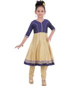 Blue Embroidered Art Silk Kids Salwar Suits