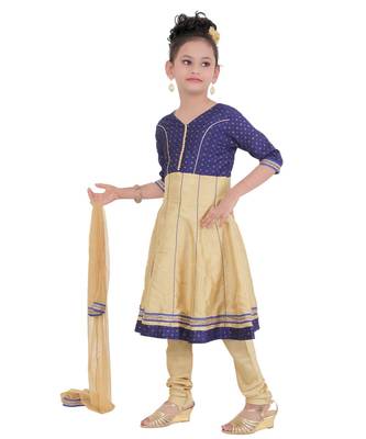 Blue Embroidered Art Silk Kids Salwar Suits 2