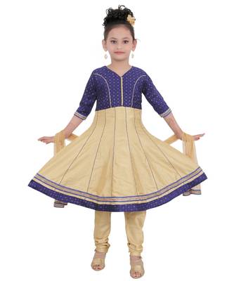 Blue Embroidered Art Silk Kids Salwar Suits 3