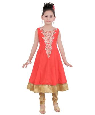 Red Embroidered Georgette Kids Salwar Suits 1
