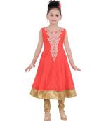 Red Embroidered Georgette Kids Salwar Suits