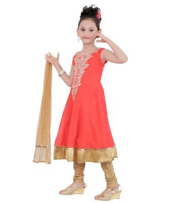 Red Embroidered Georgette Kids Salwar Suits 2