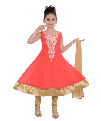 Red Embroidered Georgette Kids Salwar Suits 3