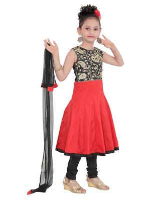 Black Embroidered Taffeta Kids Salwar Suits 2