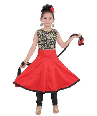 Black Embroidered Taffeta Kids Salwar Suits 3
