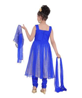 Blue Embroidered Taffeta Kids Salwar Suits 2