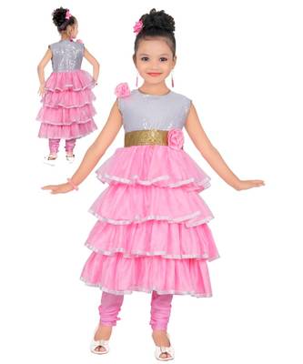 Pink Embroidered Satin Kids Salwar Suits 1