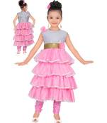 Pink Embroidered Satin Kids Salwar Suits