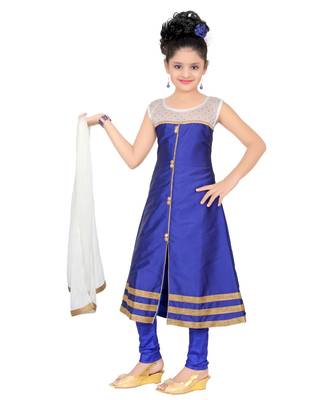 Blue Embroidered Taffeta Kids Salwar Suits 1