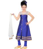 Blue Embroidered Taffeta Kids Salwar Suits
