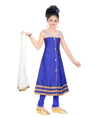 Blue Embroidered Taffeta Kids Salwar Suits 2