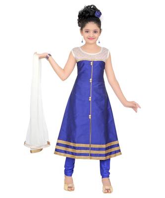 Blue Embroidered Taffeta Kids Salwar Suits 3