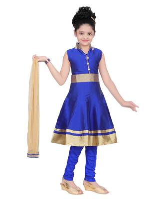 Blue Embroidered Taffeta Kids Salwar Suits 1