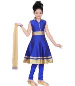 Blue Embroidered Taffeta Kids Salwar Suits
