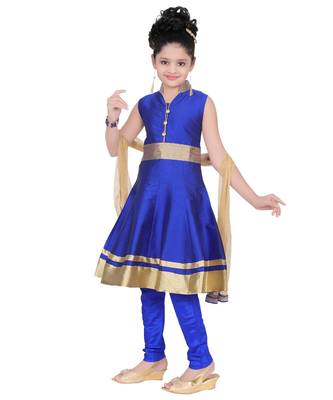 Blue Embroidered Taffeta Kids Salwar Suits 2