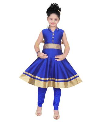 Blue Embroidered Taffeta Kids Salwar Suits 3