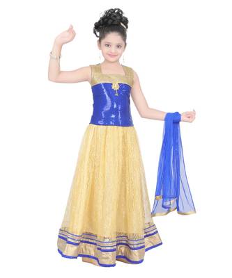 Blue Embroidered Net Kids Salwar Suits 1