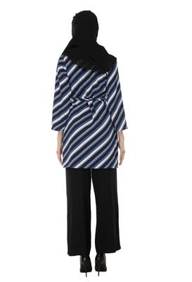 Blue Diagonal Stripe Shrug By Ruqsar  3