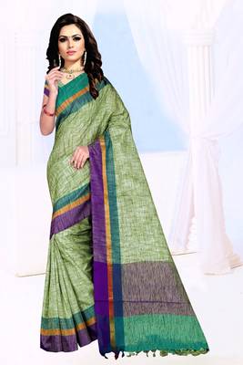 green woven cotton saree with blouse 1