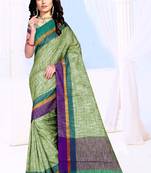 green woven cotton saree with blouse