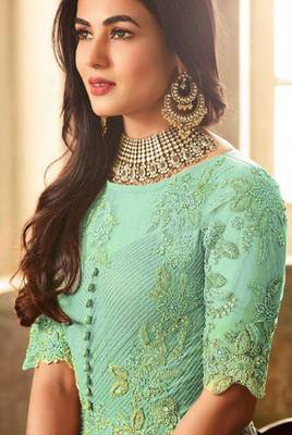 Sky-blue embroidered santoon salwar 3