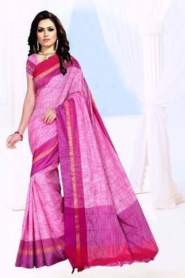 pink plain cotton saree with blouse 1
