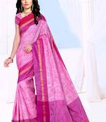pink plain cotton saree with blouse