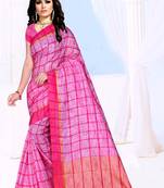 pink plain Khadi Cotton Saree with blouse