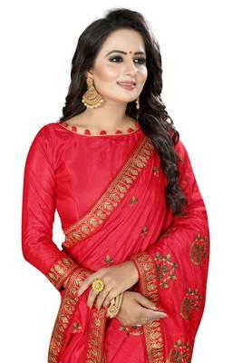 Pink Embroidered Silk Saree With Blouse 4