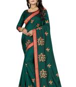 Teal Embroidered Silk Saree With Blouse